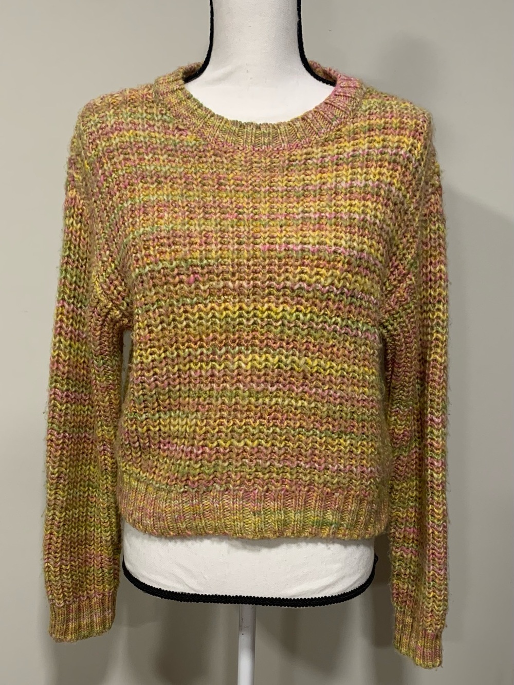 Anthropologie Chunky Knit Pullover Sweater Women's S Multicolored Cropped
